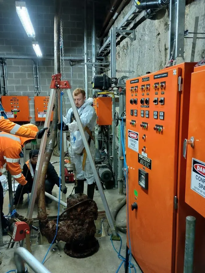 An industrial pump installation underway at a commercial site near Sydney Airport