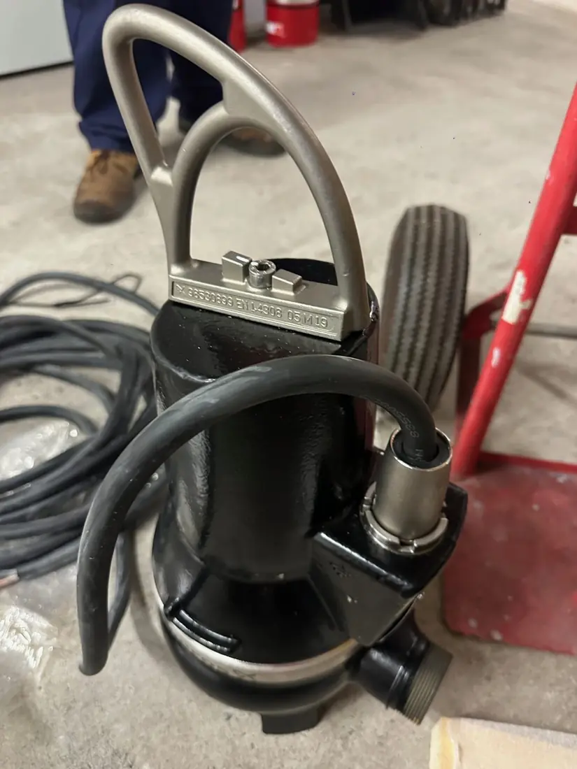 A new Grundfos submersible pump ready for installation at a commercial site in Mascot, Sydney